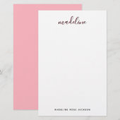 Chic Blush Pink met zwarte kalligrafie naam Briefpapier (Voorkant / Achterkant)