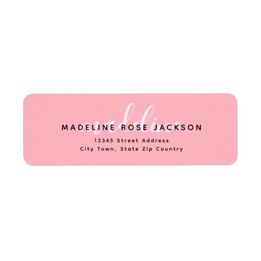Chic Blush Pink met zwarte kalligrafie naam Etiket (Voorkant)