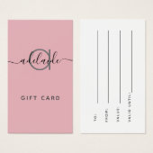 Chic Blush Pink Modern Elegant Monogram Cadekaartj Visitekaartje (Voorkant /achterkant)