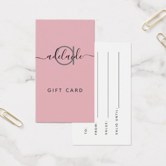Chic Blush Pink Modern Elegant Monogram Cadekaartj Visitekaartje (Kantoor)
