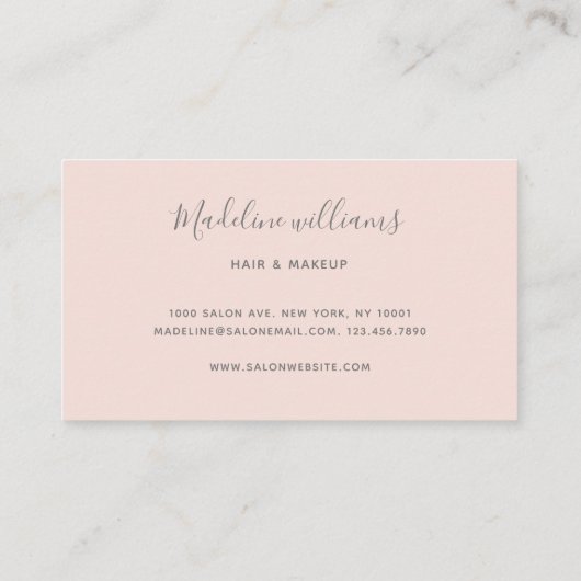 Chic Blush Pink Modern Monogram Script Handtekenin Visitekaartje (Achterkant)