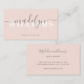 Chic Blush Pink Modern Monogram Script Handtekenin Visitekaartje (Voorkant / Achterkant)