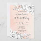 Chic Blush Pink Modern White Floral 30th Birthday Kaart (Voorkant)