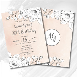 Chic Blush Pink Modern White Floral 30th Birthday Kaart