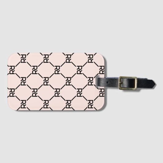 Chic Blush Pink Monogram Initiaal Elegant Luxury Bagagelabel (Voorkant (horizontaal))