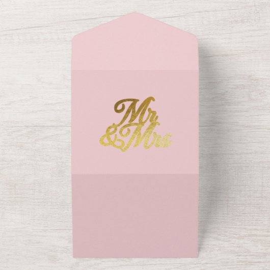 Chic Blush Pink Peony Sage Deer Antlers Weddenscha All In One Uitnodiging (Buitenkant)