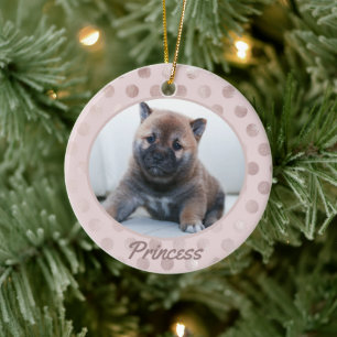 Chic Blush Pink Pet Foto met Kerstmis Keramisch Ornament