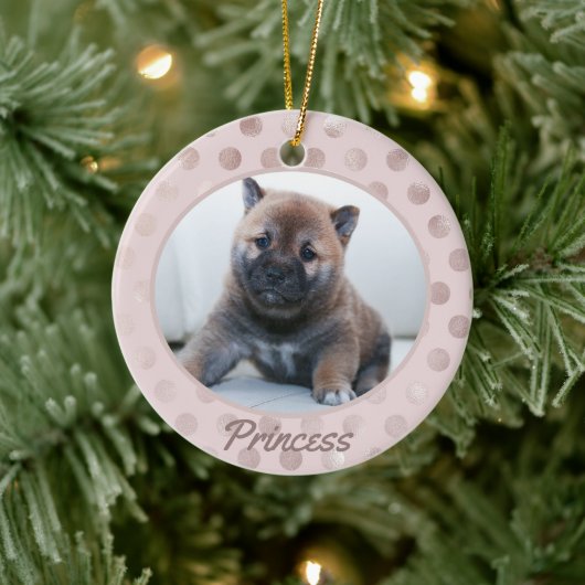 Chic Blush Pink Pet Foto met Kerstmis Keramisch Ornament (Boom)