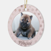 Chic Blush Pink Pet Foto met Kerstmis Keramisch Ornament (Links)