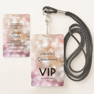 Chic Blush Pink Quinceañera nodigt VIP-pas uit Badge