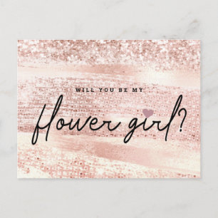 Chic Blush Pink & Roos Gold Bloemenmeisje Voorstel Briefkaart