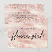 Chic Blush Pink & Roos Gold Bloemenmeisje Voorstel Briefkaart (Voorkant / Achterkant)