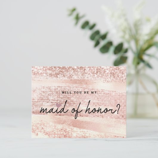Chic Blush Pink & Roos Gold Maid of Honor Voorstel Briefkaart (Staand voorkant)