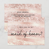 Chic Blush Pink & Roos Gold Maid of Honor Voorstel Briefkaart (Voorkant / Achterkant)