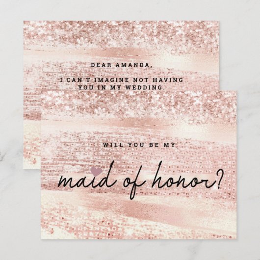 Chic Blush Pink & Roos Gold Maid of Honor Voorstel Briefkaart (Voorkant / Achterkant)