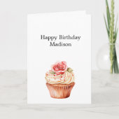 Chic Blush Pink Rose Bloemen Cupcake Verjaardag Kaart (Voorkant)