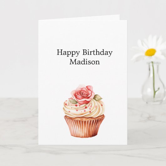 Chic Blush Pink Rose Bloemen Cupcake Verjaardag Kaart (Kleine Plant)