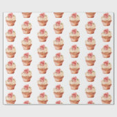 Chic Blush Pink Rose Cupcake Verjaardag Cadeaupapier (Vlak)