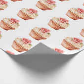 Chic Blush Pink Rose Cupcake Verjaardag Cadeaupapier (Hoek)