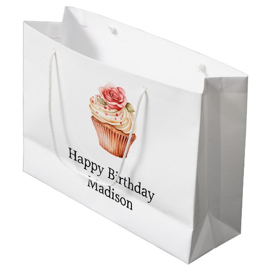 Chic Blush Pink Rose Cupcake Verjaardag Groot Cadeauzakje (Voorkant Gekanteld)