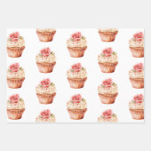 Chic Blush Pink Rose Cupcake Verjaardag Inpakpapier Vel (Voorkant 3)
