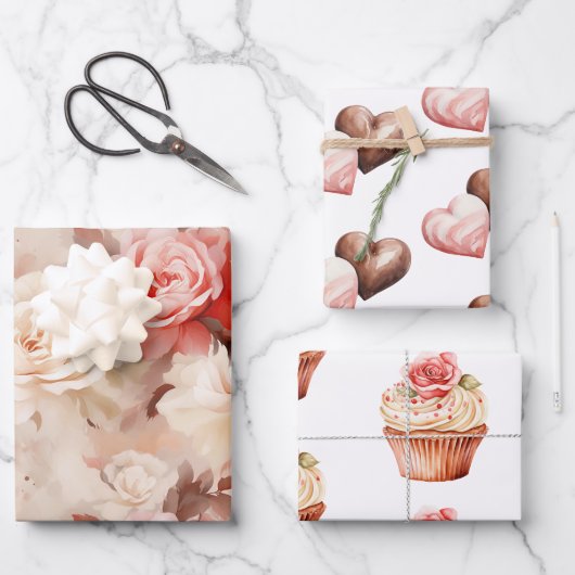 Chic Blush Pink Rose Cupcake Verjaardag Inpakpapier Vel (Voorkant)