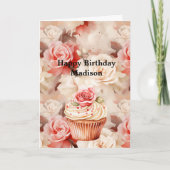 Chic Blush Pink Rose Cupcake Verjaardag Kaart (Voorkant)