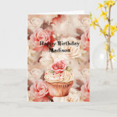 Chic Blush Pink Rose Cupcake Verjaardag Kaart (Gele Bloem)