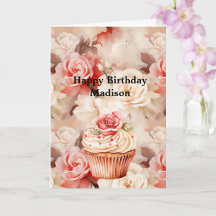 Chic Blush Pink Rose Cupcake Verjaardag Kaart