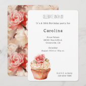 Chic Blush Pink Rose Cupcake Verjaardag Kaart (Voorkant / Achterkant)