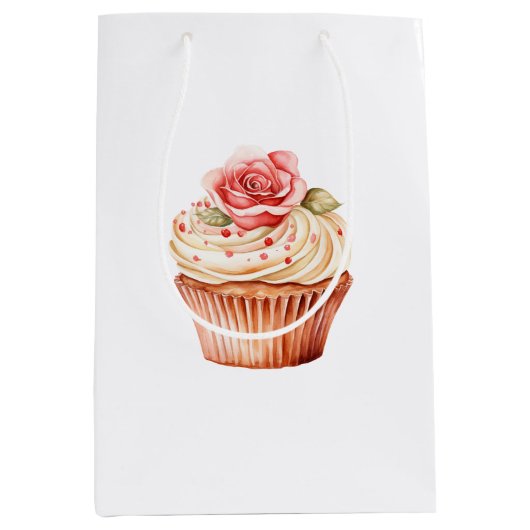 Chic Blush Pink Rose Cupcake Verjaardag Medium Cadeauzakje (Voorkant)