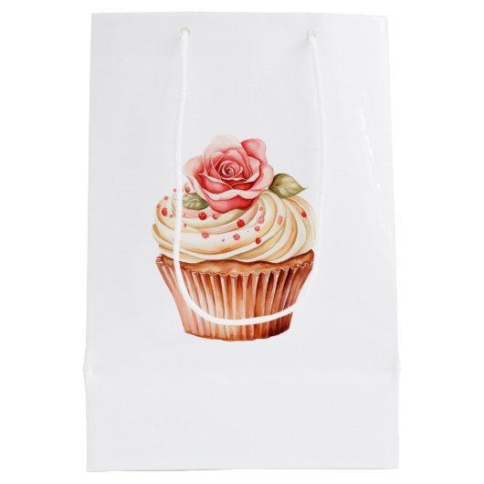Chic Blush Pink Rose Cupcake Verjaardag Medium Cadeauzakje (Achterkant)