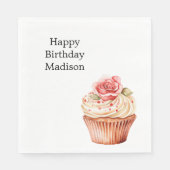 Chic Blush Pink Rose Cupcake Verjaardag Servet (Voorkant)