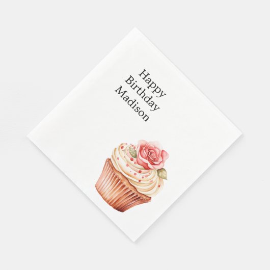 Chic Blush Pink Rose Cupcake Verjaardag Servet (Hoek)