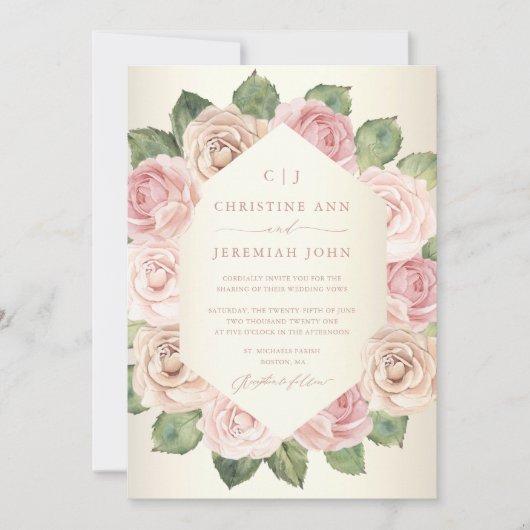 Chic Blush Pink Rose Waterverf Floral Wedding Kaart (Voorkant)