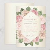 Chic Blush Pink Rose Waterverf Floral Wedding Kaart (Voorkant / Achterkant)