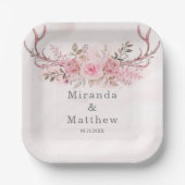 Chic Blush Pink Sage Deer Antlers Floral Weddensch Papieren Bordje (Voorkant)