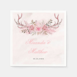 Chic Blush Pink Sage Floral Deer Antlers Weddensch Servet