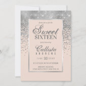 Chic Blush Pink Silver Glitter Confetti Sweet 16 Kaart (Voorkant)