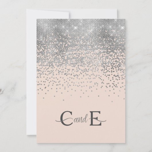 Chic Blush Pink Silver Glitter Confetti Wedding Kaart (Achterkant)