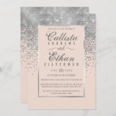 Chic Blush Pink Silver Glitter Confetti Wedding Kaart (Voorkant / Achterkant)
