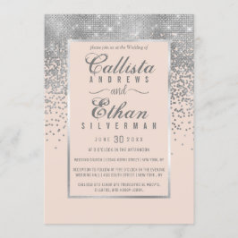 Chic Blush Pink Silver Glitter Confetti Wedding Kaart