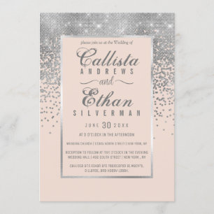 Chic Blush Pink Silver Glitter Confetti Wedding Kaart