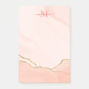 Chic Blush Pink Waterverf en Faux Gold Monogram Post-it® Notes