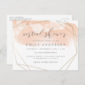 Chic Blush Pink Waterverf Gold Virtual Shower Uitnodiging Briefkaart (Voorkant / Achterkant)