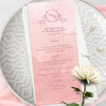 Chic Blush Pink Waterverf, Monogram Weddenschap Me Menu<br><div class="desc">Verfijn uw gasten met dit prachtige, wazige, roze trouwmenu van de waterverf, met elegante hand getekende botanische monogram met stelletjes initialen boven de voortreffelijke wasachtergrond van de waterverf in een mooi mengsel van wazige roze, roze en zalmkleurige tinten. Gemakkelijk om sjabloon met uw details en menu in te vullen en...</div>