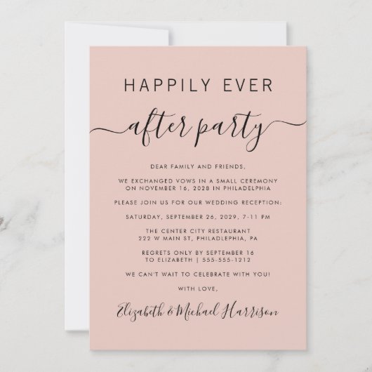 Chic Blush Pink Wedding Reception Uitnodiging (Voorkant)