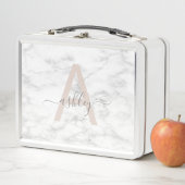 Chic Blush Pink White Marble Script Name Monogram (In situ)