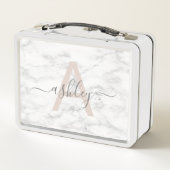 Chic Blush Pink White Marble Script Name Monogram (Achterkant)