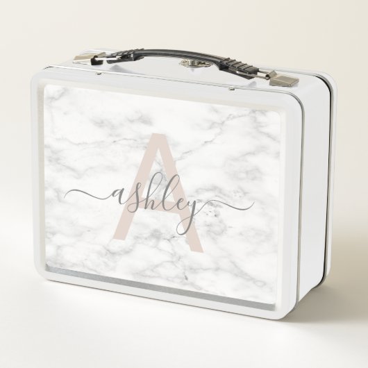 Chic Blush Pink White Marble Script Name Monogram (Achterkant)